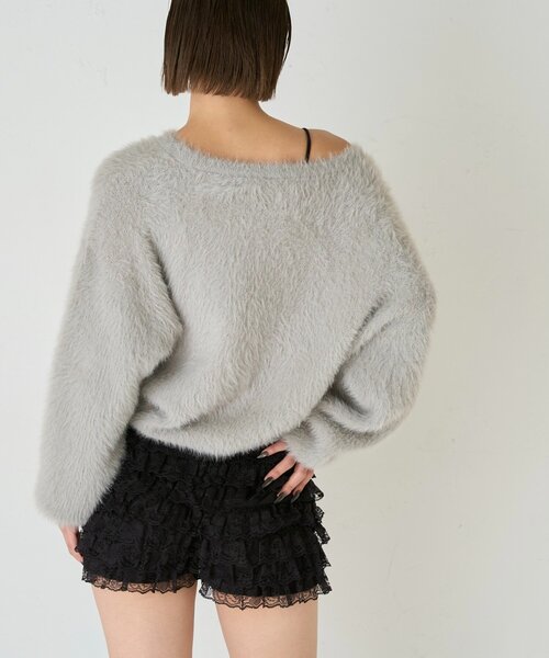 WHO'S WHO gallery（フーズフーギャラリー）の「シャギーロゴオフショルニット（ニット/セーター・レディース・ホワイト/ブラック/サックスブルー/グレー/ネイビー・FREE）」の16枚目の写真