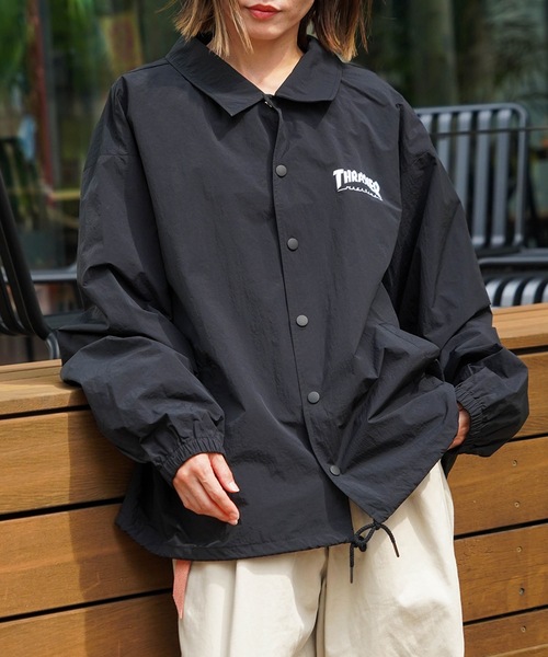 THRASHER(スラッシャー)の「NYLON COACH JACKET/THRASHER スラッシャーナイロン コーチジャケット ブルゾン アウター 撥水 ドローコードロゴ プリント ストリート スケート ユニセックス オーバーサイズ(その他アウター・メンズ・ブラック/カーキ・LARGE/X-LARGE/MEDIUM)」の8枚目の写真