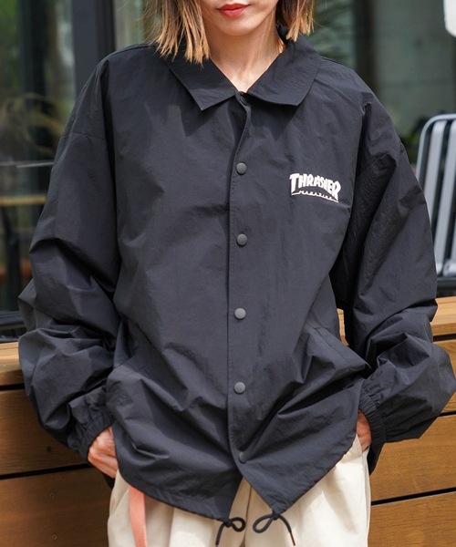 THRASHER(スラッシャー)の「NYLON COACH JACKET/THRASHER スラッシャーナイロン コーチジャケット ブルゾン アウター 撥水 ドローコードロゴ プリント ストリート スケート ユニセックス オーバーサイズ(その他アウター・メンズ・ブラック/カーキ・LARGE/X-LARGE/MEDIUM)」の9枚目の写真