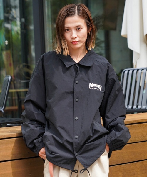 THRASHER(スラッシャー)の「NYLON COACH JACKET/THRASHER スラッシャーナイロン コーチジャケット ブルゾン アウター 撥水 ドローコードロゴ プリント ストリート スケート ユニセックス オーバーサイズ(その他アウター・メンズ・ブラック/カーキ・LARGE/X-LARGE/MEDIUM)」の6枚目の写真