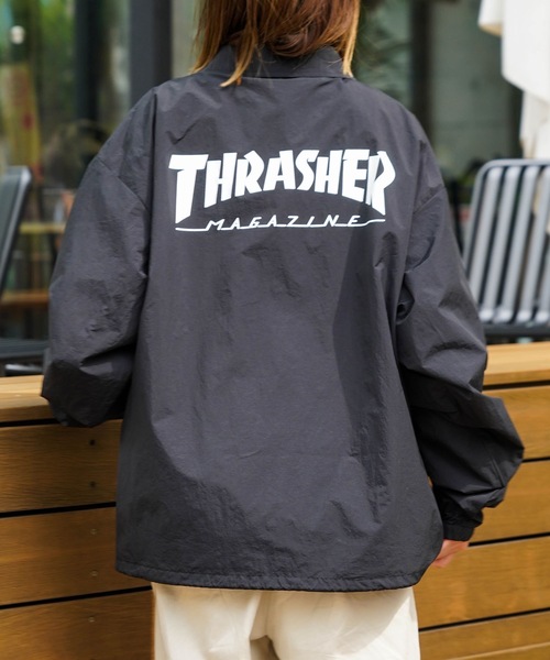 THRASHER(スラッシャー)の「NYLON COACH JACKET/THRASHER スラッシャーナイロン コーチジャケット ブルゾン アウター 撥水 ドローコードロゴ プリント ストリート スケート ユニセックス オーバーサイズ(その他アウター・メンズ・ブラック/カーキ・LARGE/X-LARGE/MEDIUM)」の7枚目の写真