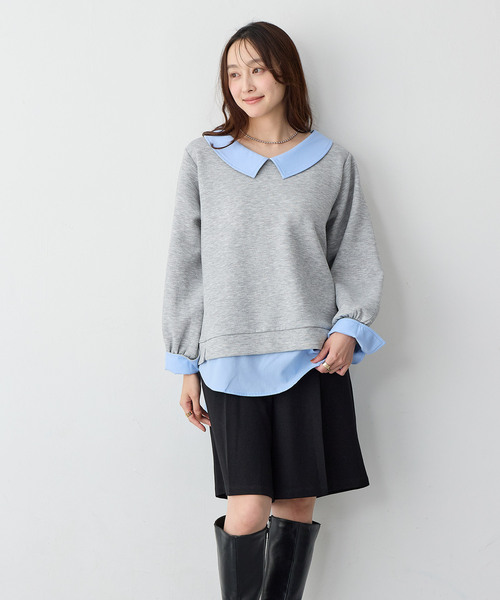 anyfee(エニフィー)の「【anyfee/大きいサイズ】シャツレイヤード風スウェットトップス(シャツ/ブラウス・レディース・杢グレー/ブラック・LL/3L/4L/5L)」の2枚目の写真
