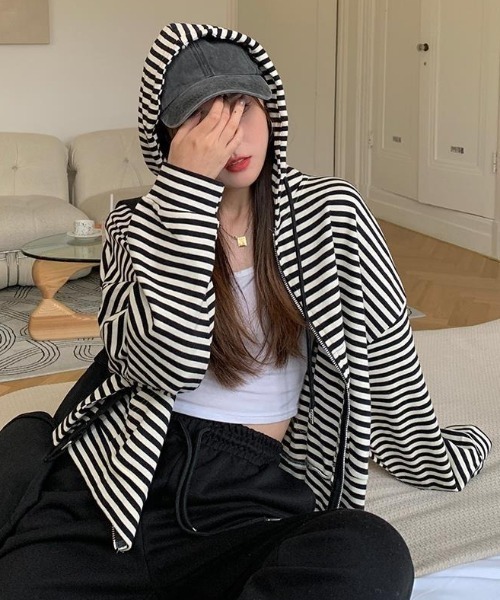 セール】フード付き ボーダージップパーカー（パーカー）｜SHEPP