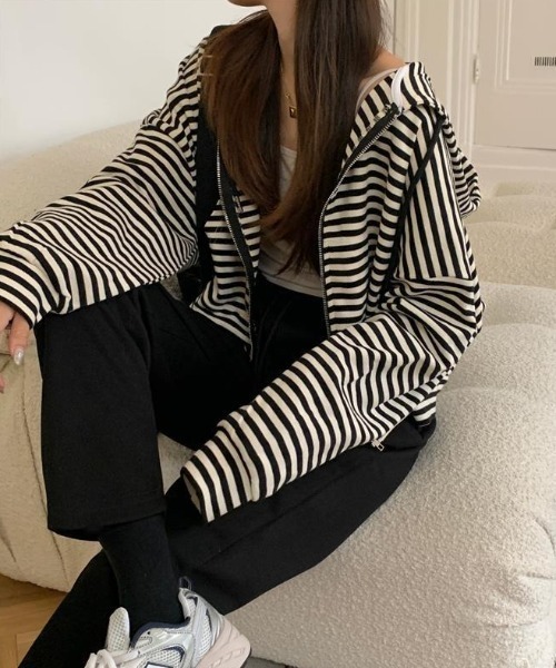 セール】フード付き ボーダージップパーカー（パーカー）｜SHEPP