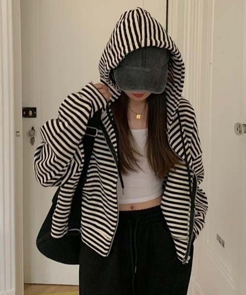 セール】フード付き ボーダージップパーカー（パーカー）｜SHEPP