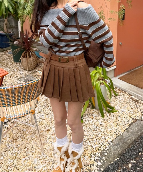 HALEY PESCA(ヘーリーペスカ)の「HALEY PESCA/【ベルト付属】フェイクスエード ミニ丈プリーツスカート(スカート・レディース・ブラック/ブラウン・SMALL/MEDIUM/LARGE)」の13枚目の写真
