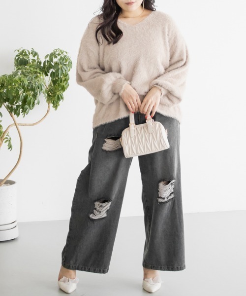 CLETTE(クレット)の「CLETTEオリジナルダメージデニムワイドパンツ(その他パンツ・レディース・ブルー/ブラック/サックスブルー・4L/3L/LL)」の8枚目の写真