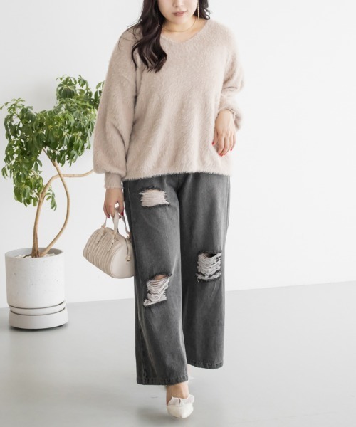 CLETTE(クレット)の「CLETTEオリジナルダメージデニムワイドパンツ(その他パンツ・レディース・ブルー/ブラック/サックスブルー・4L/3L/LL)」の11枚目の写真