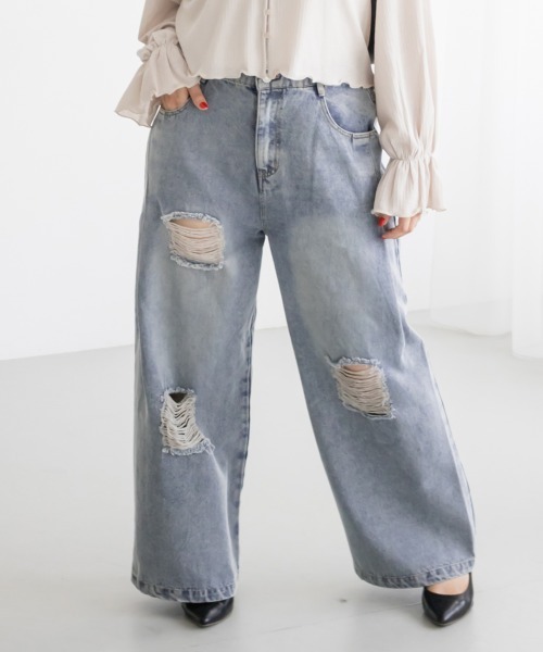 CLETTE(クレット)の「CLETTEオリジナルダメージデニムワイドパンツ(その他パンツ・レディース・ブルー/ブラック/サックスブルー・4L/3L/LL)」の20枚目の写真