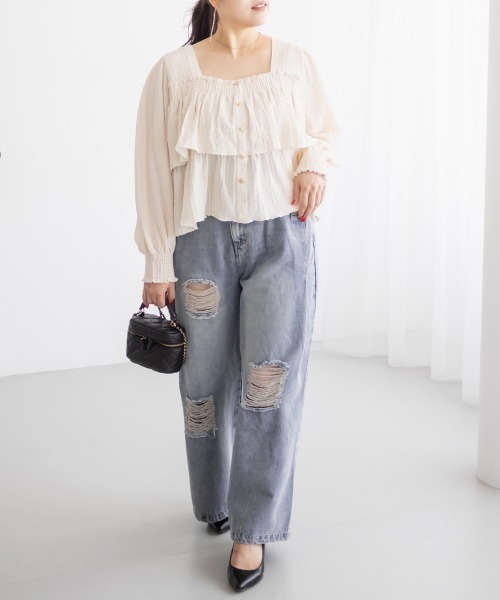 CLETTE(クレット)の「CLETTEオリジナルダメージデニムワイドパンツ(その他パンツ・レディース・ブルー/ブラック/サックスブルー・4L/3L/LL)」の14枚目の写真