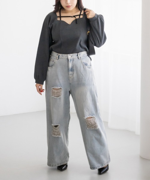 CLETTE(クレット)の「CLETTEオリジナルダメージデニムワイドパンツ(その他パンツ・レディース・ブルー/ブラック/サックスブルー・4L/3L/LL)」の9枚目の写真