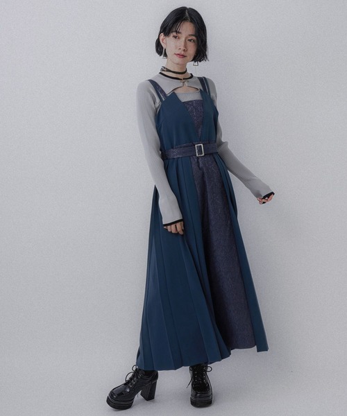 アンクルージュ ジャガードティア一ドジャンスカ(ブルー) セール】ジャガードキリカエジャンスカ(HARE)（ジャンパースカート