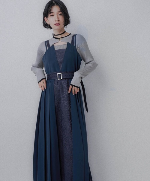 HARE（ハレ）の「ジャガードキリカエジャンスカ(HARE)（ジャンパースカート・レディース・ブルー/ブラック・FREE）」の4枚目の写真