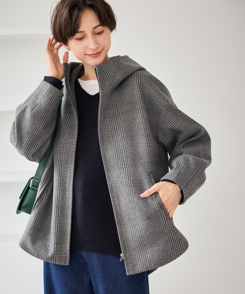 ROPE' PICNIC（ロペピクニック）の「【新色追加】ジャージーメルトンシリーズ ジップアップフーデッドコート/無地・チェック/リンクコーデ（その他アウター・レディース・ブラック系その他/ダークブラウン/ベージュ/ブラウン/チャコールグレー/ブラック/ライトグレー・FREE）」の3枚目の写真