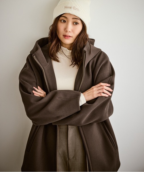 ROPE' PICNIC（ロペピクニック）の「【新色追加】ジャージーメルトンシリーズ ジップアップフーデッドコート/無地・チェック/リンクコーデ（その他アウター・レディース・ブラック系その他/ダークブラウン/ベージュ/ブラウン/チャコールグレー/ブラック/ライトグレー・FREE）」の6枚目の写真
