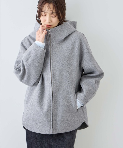 ROPE' PICNIC（ロペピクニック）の「【新色追加】ジャージーメルトンシリーズ ジップアップフーデッドコート/無地・チェック/リンクコーデ（その他アウター・レディース・ブラック系その他/ダークブラウン/ベージュ/ブラウン/チャコールグレー/ブラック/ライトグレー・FREE）」の4枚目の写真