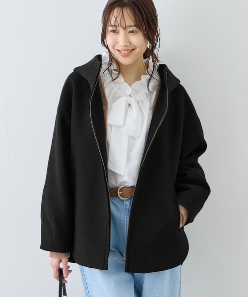 ROPE' PICNIC（ロペピクニック）の「【新色追加】ジャージーメルトンシリーズ ジップアップフーデッドコート/無地・チェック/リンクコーデ（その他アウター・レディース・ブラック系その他/ダークブラウン/ベージュ/ブラウン/チャコールグレー/ブラック/ライトグレー・FREE）」の2枚目の写真