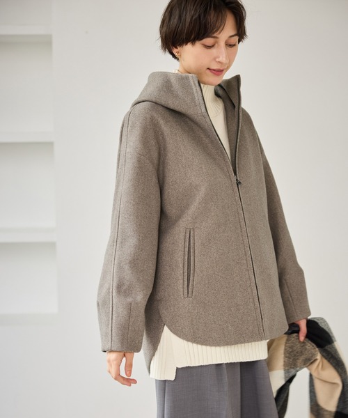 ROPE' PICNIC（ロペピクニック）の「【新色追加】ジャージーメルトンシリーズ ジップアップフーデッドコート/無地・チェック/リンクコーデ（その他アウター・レディース・ブラック系その他/ダークブラウン/ベージュ/ブラウン/チャコールグレー/ブラック/ライトグレー・FREE）」の15枚目の写真