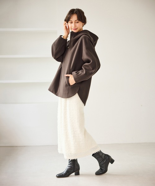 ROPE' PICNIC（ロペピクニック）の「【新色追加】ジャージーメルトンシリーズ ジップアップフーデッドコート/無地・チェック/リンクコーデ（その他アウター・レディース・ブラック系その他/ダークブラウン/ベージュ/ブラウン/チャコールグレー/ブラック/ライトグレー・FREE）」の14枚目の写真