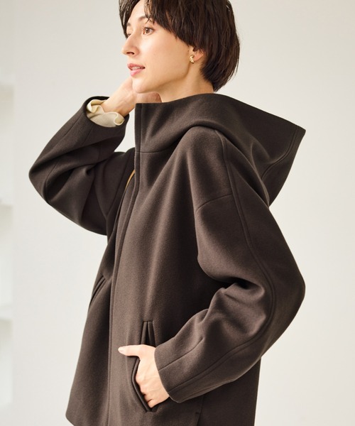 ATON メルトンフーディ ロープコート フーデット ガウン コート 山羊革 セール】【新色追加】ジャージーメルトンシリーズ ジップアップ