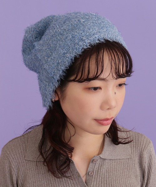 CONTROL FREAK / CTFK（コントロールフリーク）の「CONTROL FREAK(コントロールフリーク)ラメモアフェザーニットワッチ（ニットキャップ/ビーニー・レディース・ブルー/シルバー/ブラック・FREE）」の2枚目の写真