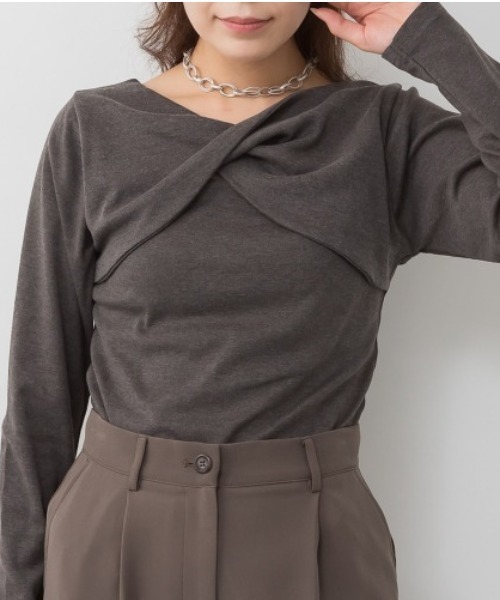 RCD(アールシーディー)の「前後2wayフロントクロスカットソー(Tシャツ/カットソー・レディース・ブラック/カーキ/ブルーグレー/オフホワイト/チャコールグレー・LL/4L/M/L/3L)」の4枚目の写真