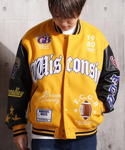 スタジャン ネイビー/クリーム 色 セール】アップリケ コラージュ スタジャン / Applique Collage