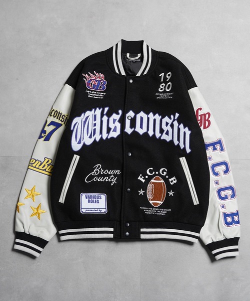 1111clothing(ワンフォークロージング)の「アップリケ コラージュ スタジャン / Applique Collage Stadium Jacket(スタジャン・メンズ・イエロー/ネイビー/ブラック・M/L)」の5枚目の写真