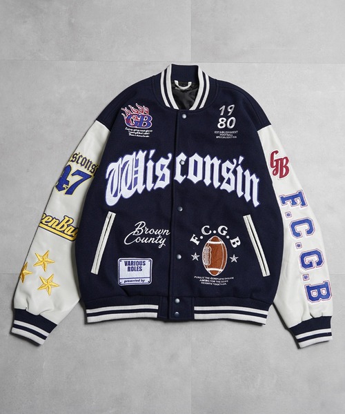 1111clothing(ワンフォークロージング)の「アップリケ コラージュ スタジャン / Applique Collage Stadium Jacket(スタジャン・メンズ・イエロー/ネイビー/ブラック・M/L)」の7枚目の写真