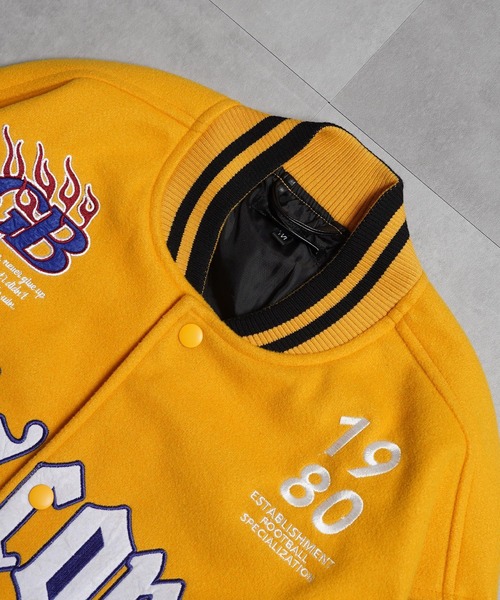 1111clothing(ワンフォークロージング)の「アップリケ コラージュ スタジャン / Applique Collage Stadium Jacket(スタジャン・メンズ・イエロー/ネイビー/ブラック・M/L)」の11枚目の写真