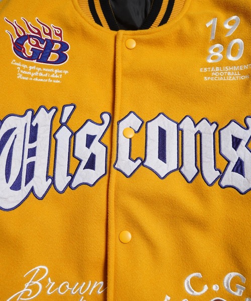 1111clothing(ワンフォークロージング)の「アップリケ コラージュ スタジャン / Applique Collage Stadium Jacket(スタジャン・メンズ・イエロー/ネイビー/ブラック・M/L)」の12枚目の写真