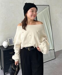 prose verse | 【MOMO】ワイドボートネックパールスウェット(Tシャツ/カットソー)