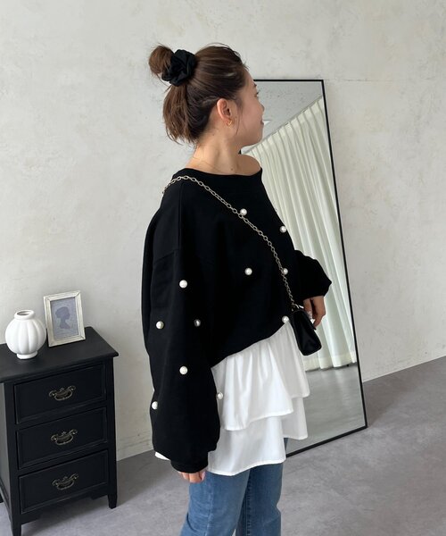 prose verse（プロズヴェール）の「【MOMO】ワイドボートネックパールスウェット（Tシャツ/カットソー・レディース・ピンク/ブラック/アイボリー/グレー・MEDIUM/LARGE）」の6枚目の写真