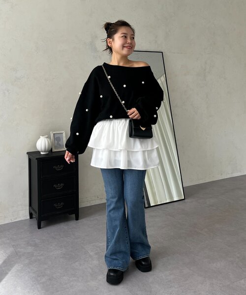 prose verse（プロズヴェール）の「【MOMO】ワイドボートネックパールスウェット（Tシャツ/カットソー・レディース・ピンク/ブラック/アイボリー/グレー・MEDIUM/LARGE）」の9枚目の写真