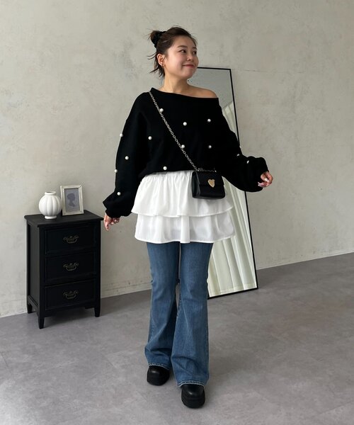 prose verse（プロズヴェール）の「【MOMO】ワイドボートネックパールスウェット（Tシャツ/カットソー・レディース・ピンク/ブラック/アイボリー/グレー・MEDIUM/LARGE）」の10枚目の写真