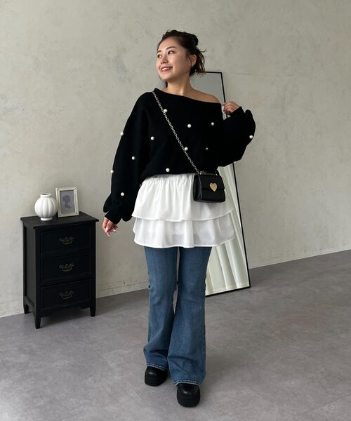 prose verse（プロズヴェール）の「【MOMO】ワイドボートネックパールスウェット（Tシャツ/カットソー・レディース・ピンク/ブラック/アイボリー/グレー・MEDIUM/LARGE）」の11枚目の写真