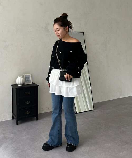 prose verse（プロズヴェール）の「【MOMO】ワイドボートネックパールスウェット（Tシャツ/カットソー・レディース・ピンク/ブラック/アイボリー/グレー・MEDIUM/LARGE）」の12枚目の写真
