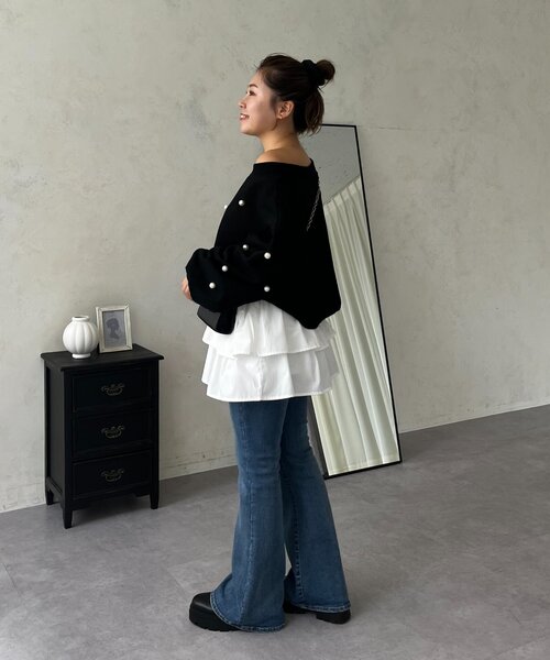 prose verse（プロズヴェール）の「【MOMO】ワイドボートネックパールスウェット（Tシャツ/カットソー・レディース・ピンク/ブラック/アイボリー/グレー・MEDIUM/LARGE）」の13枚目の写真