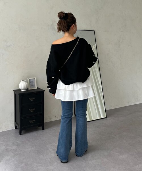 prose verse（プロズヴェール）の「【MOMO】ワイドボートネックパールスウェット（Tシャツ/カットソー・レディース・ピンク/ブラック/アイボリー/グレー・MEDIUM/LARGE）」の14枚目の写真