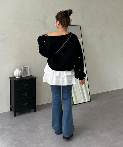 prose verse（プロズヴェール）の「【MOMO】ワイドボートネックパールスウェット（Tシャツ/カットソー・レディース・ピンク/ブラック/アイボリー/グレー・MEDIUM/LARGE）」の15枚目の写真