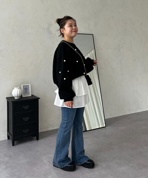 prose verse（プロズヴェール）の「【MOMO】ワイドボートネックパールスウェット（Tシャツ/カットソー・レディース・ピンク/ブラック/アイボリー/グレー・MEDIUM/LARGE）」の16枚目の写真