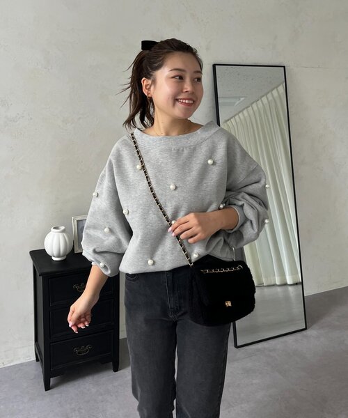 prose verse（プロズヴェール）の「【MOMO】ワイドボートネックパールスウェット（Tシャツ/カットソー・レディース・ピンク/ブラック/アイボリー/グレー・MEDIUM/LARGE）」の19枚目の写真