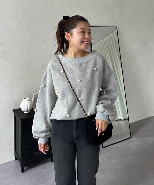 prose verse（プロズヴェール）の「【MOMO】ワイドボートネックパールスウェット（Tシャツ/カットソー・レディース・ピンク/ブラック/アイボリー/グレー・MEDIUM/LARGE）」の21枚目の写真