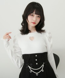 DearMyLove | ストーンハートくり抜きリブカットトップス(Tシャツ/カットソー)