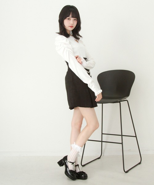 DearMyLove（ディアマイラブ）の「ストーンハートくり抜きリブカットトップス（Tシャツ/カットソー・レディース・ブラック/ホワイト・3L/LL/LARGE/MEDIUM）」の7枚目の写真