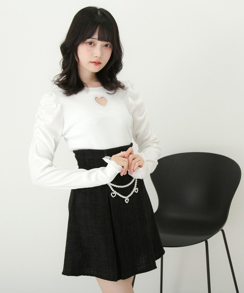 DearMyLove（ディアマイラブ）の「ストーンハートくり抜きリブカットトップス（Tシャツ/カットソー・レディース・ブラック/ホワイト・3L/LL/LARGE/MEDIUM）」の8枚目の写真