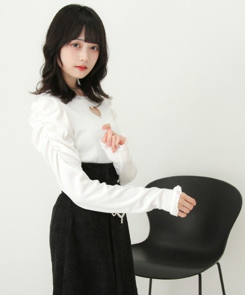 DearMyLove（ディアマイラブ）の「ストーンハートくり抜きリブカットトップス（Tシャツ/カットソー・レディース・ブラック/ホワイト・3L/LL/LARGE/MEDIUM）」の9枚目の写真