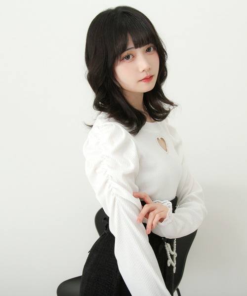 DearMyLove（ディアマイラブ）の「ストーンハートくり抜きリブカットトップス（Tシャツ/カットソー・レディース・ブラック/ホワイト・3L/LL/LARGE/MEDIUM）」の10枚目の写真