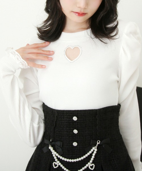 DearMyLove（ディアマイラブ）の「ストーンハートくり抜きリブカットトップス（Tシャツ/カットソー・レディース・ブラック/ホワイト・3L/LL/LARGE/MEDIUM）」の11枚目の写真