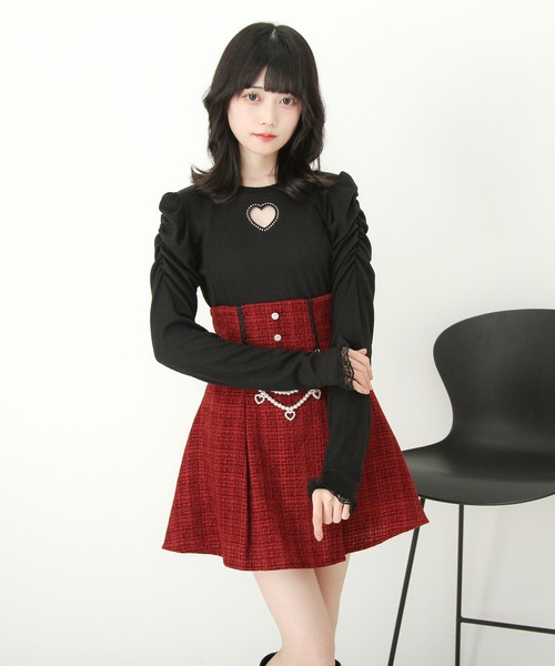 DearMyLove（ディアマイラブ）の「ストーンハートくり抜きリブカットトップス（Tシャツ/カットソー・レディース・ブラック/ホワイト・3L/LL/LARGE/MEDIUM）」の14枚目の写真